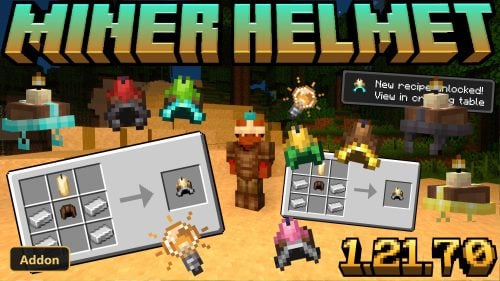 crafting recipes for miner helmets with candles, player wearing helmet