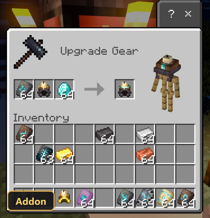 upgrade gear screen showing crafting a diamond miner helmet