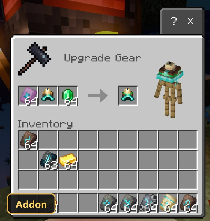 upgrade gear screen showing crafting an emerald miner helmet