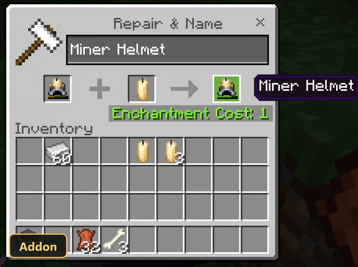 repair and name screen for a miner helmet using candles