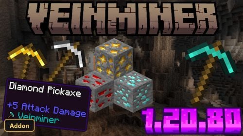 various pickaxes and ore blocks in a dark cave environment