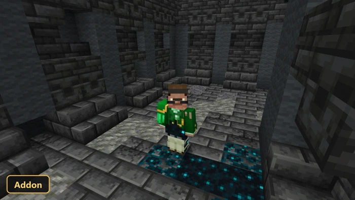 player in green armor standing on sculk blocks in an ancient city