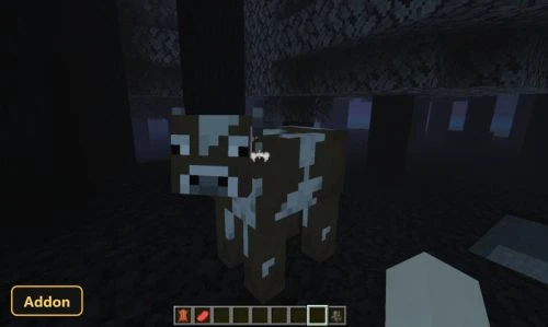 dark forest with a brown and blue cow, foggy night
