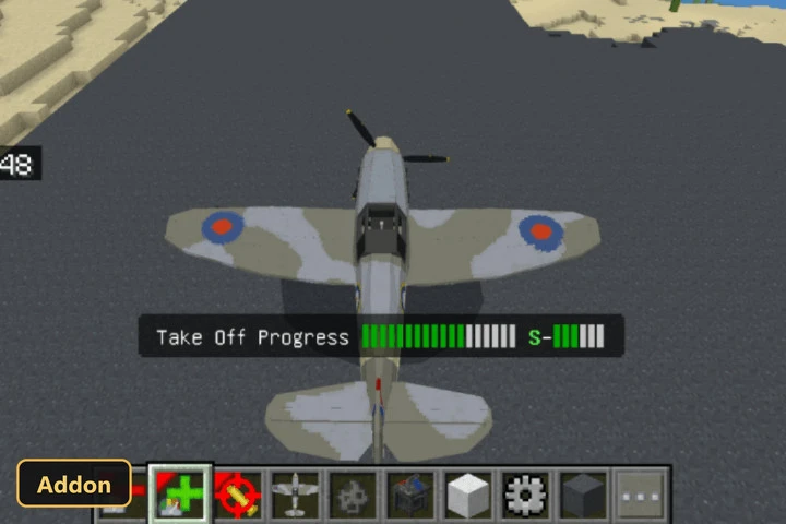 Spitfire on a runway, showing "Take Off Progress" bar
