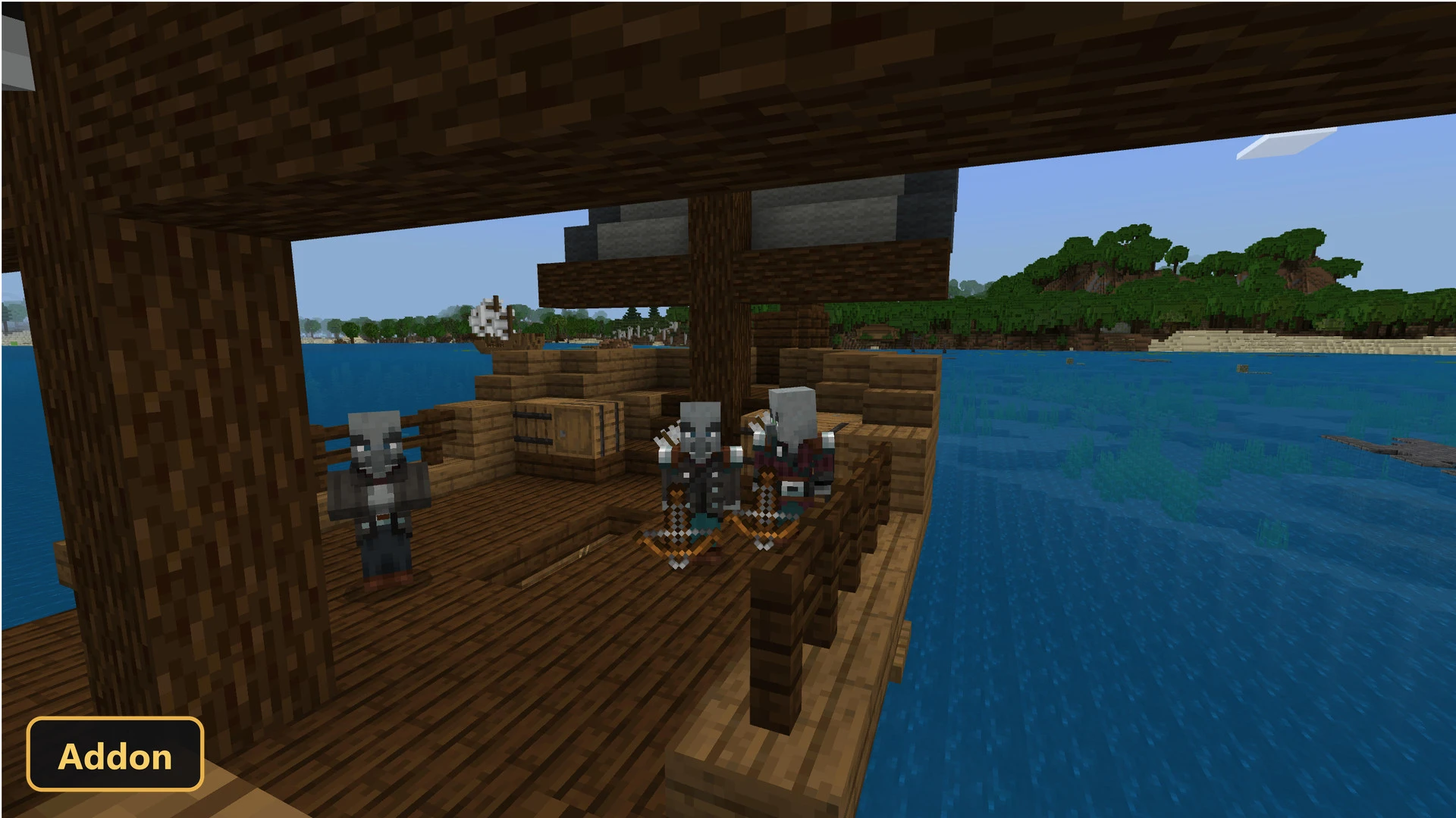 three mobs on a wooden ship