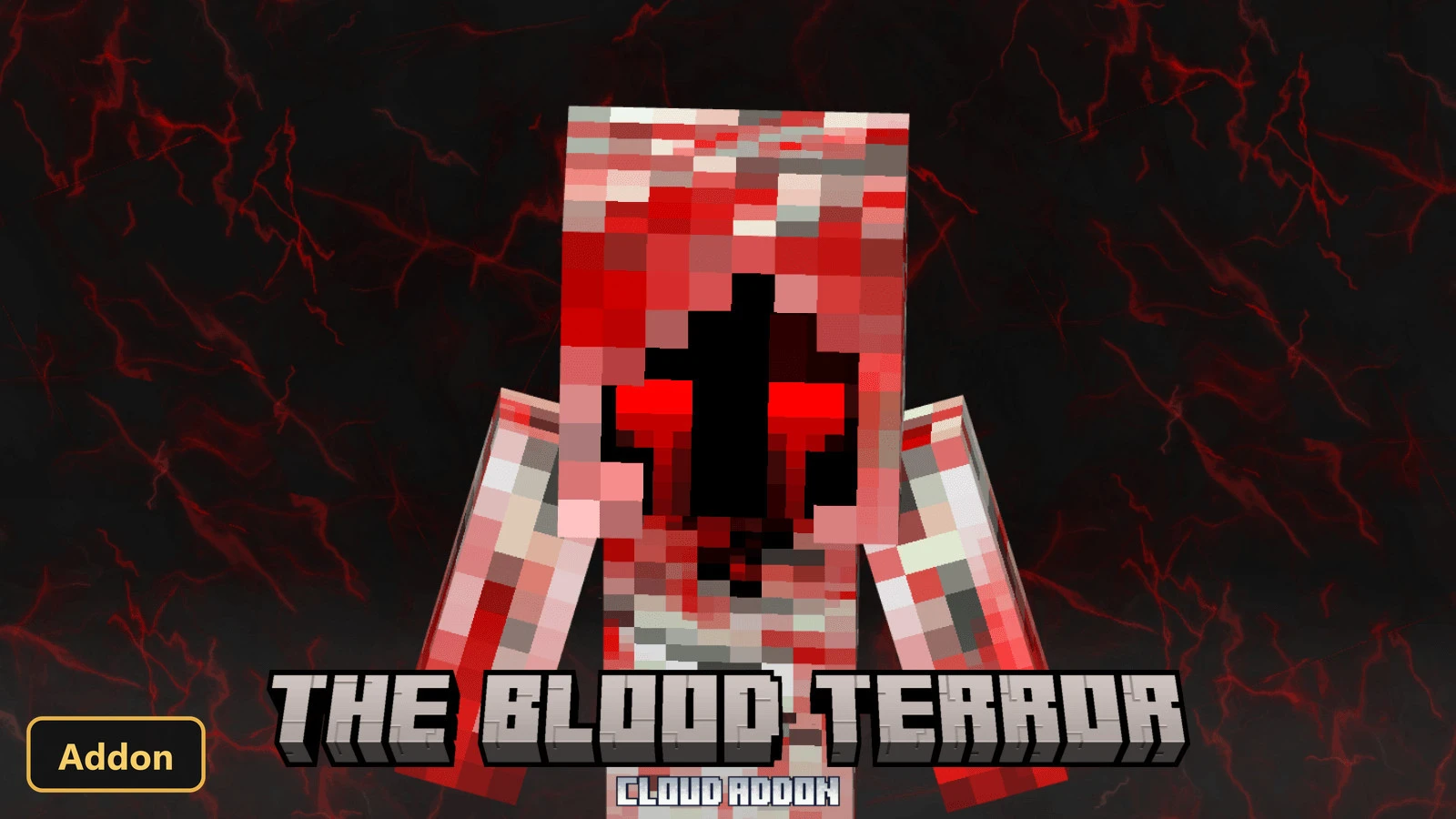 red and white monster with glowing red eyes