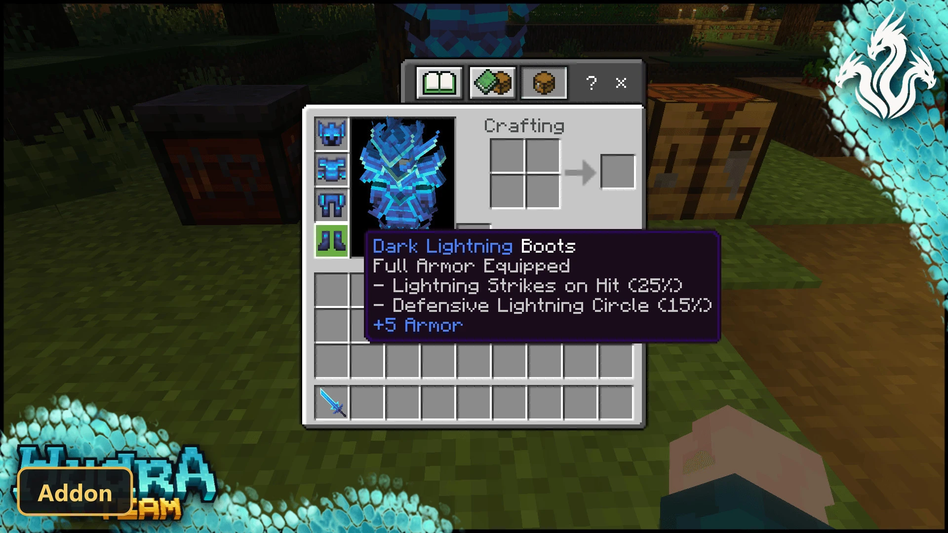 blue armor on a player character at night
