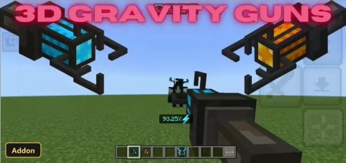 two gravity guns, blue and orange, in a grassy field