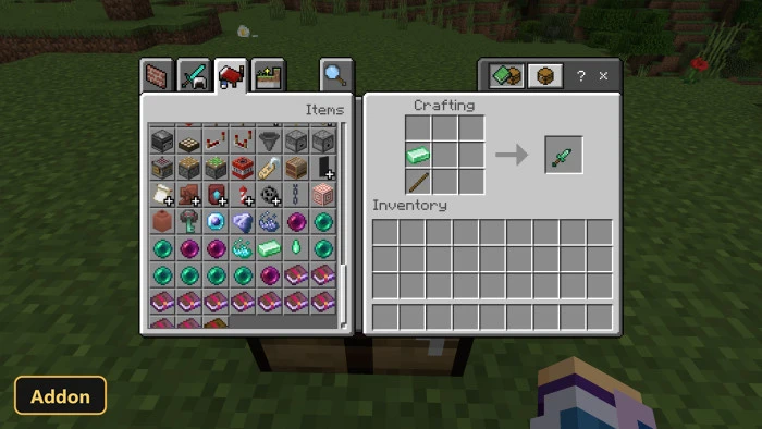 crafting recipe for a new sword using emerald ingots and a stick