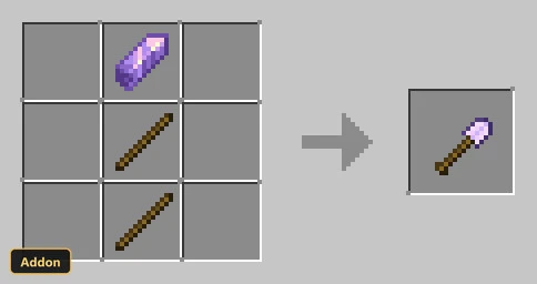 crafting recipe for a purple shovel from an amethyst shard and sticks
