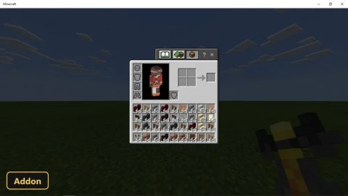 inventory screen showing various blocks and a torch in hand