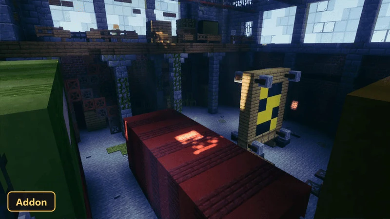 character on a red platform in a large industrial building