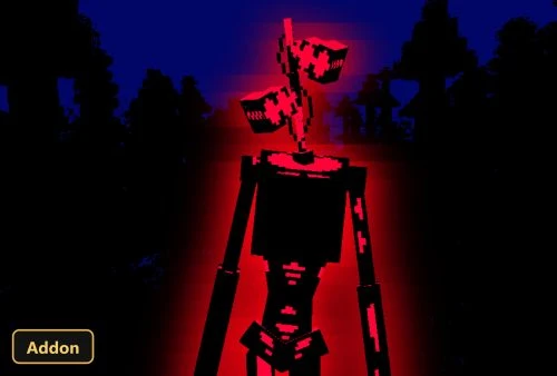 a red glowing Siren Head mob in a dark forest