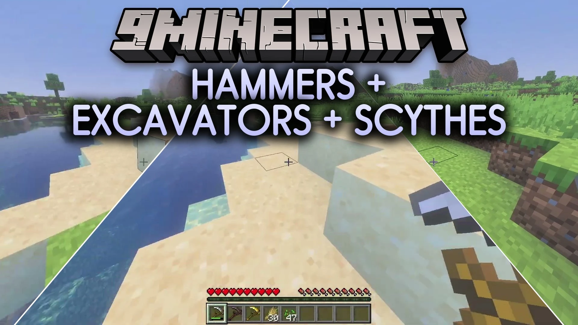 Hammers + Excavators + Scythes Addon (26.x, 1.21) – Fast 3×3 Mining Digging