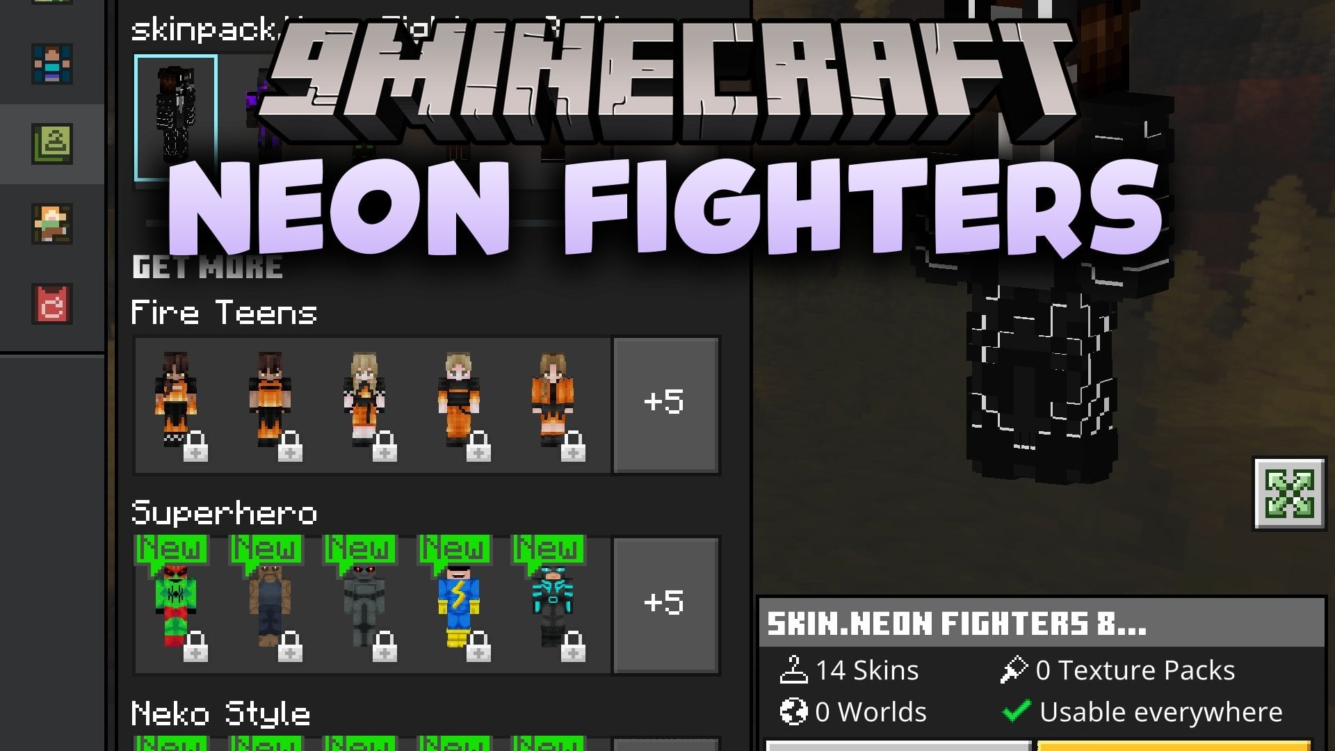Neon Fighters Skin Pack (26.x, 1.21) – Dark Cyber Combat Outfits