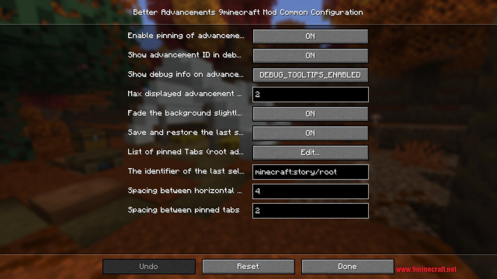 The same options in the alternative settings screen layout