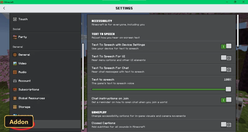 Minecraft settings menu with Creator category highlighted