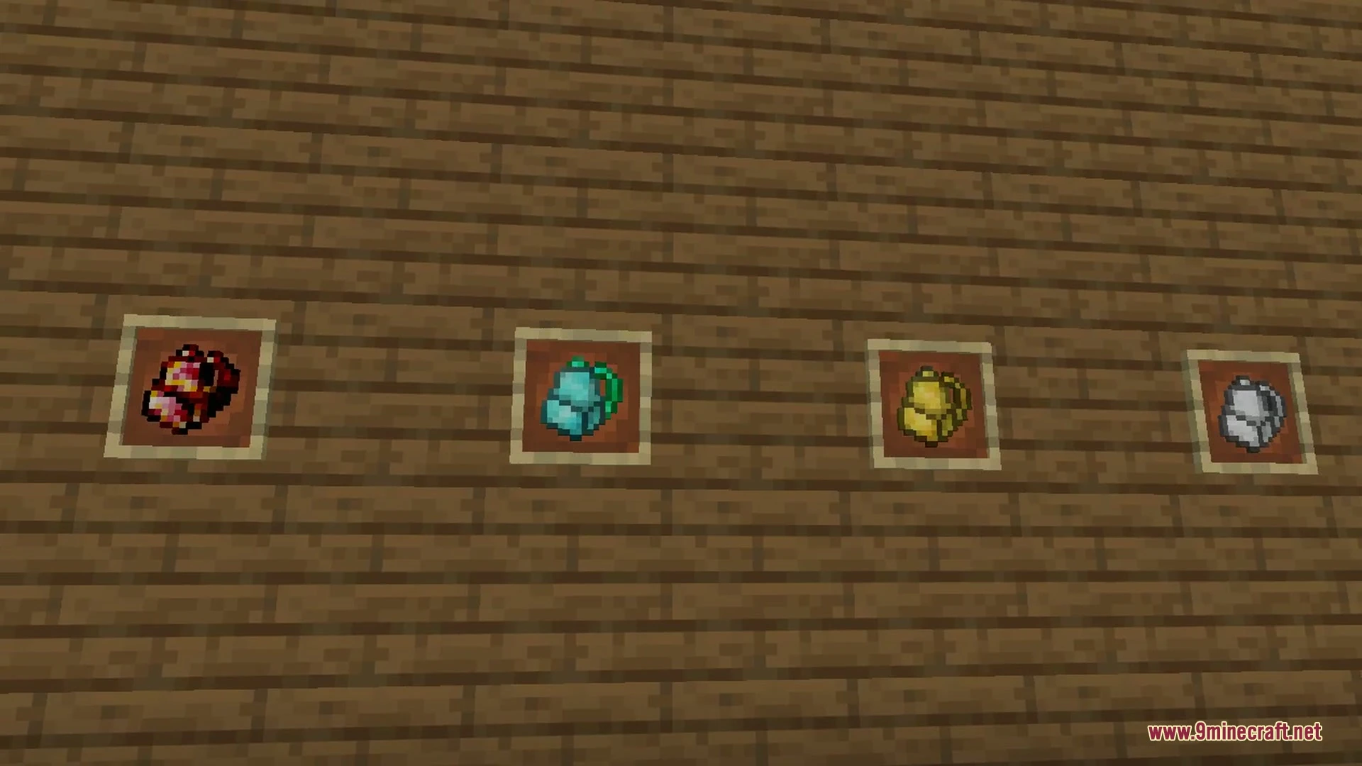 Inmis 9minecraft Mod Screenshot 2 Various colorful backpacks floating in a line on a green grass field