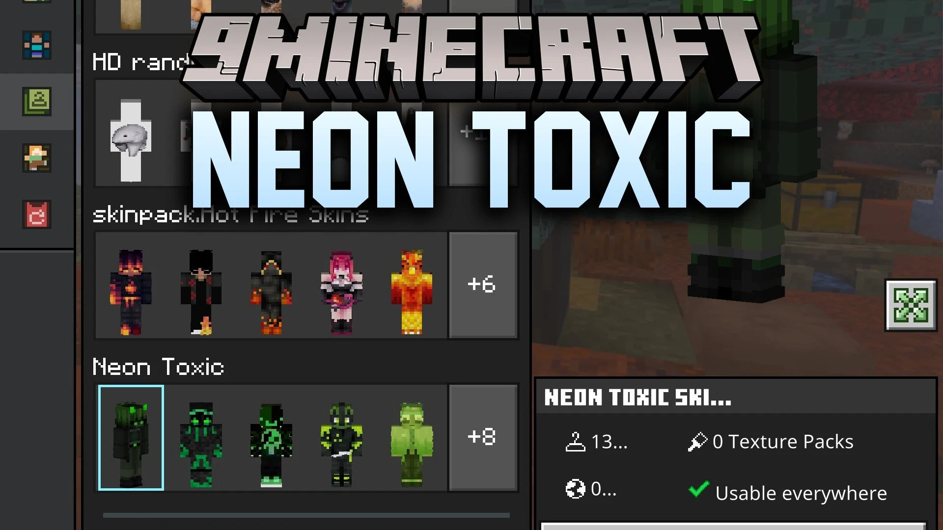Neon Toxic Skin Pack (26.x, 1.21) – Radioactive Outfits with Glowing Green