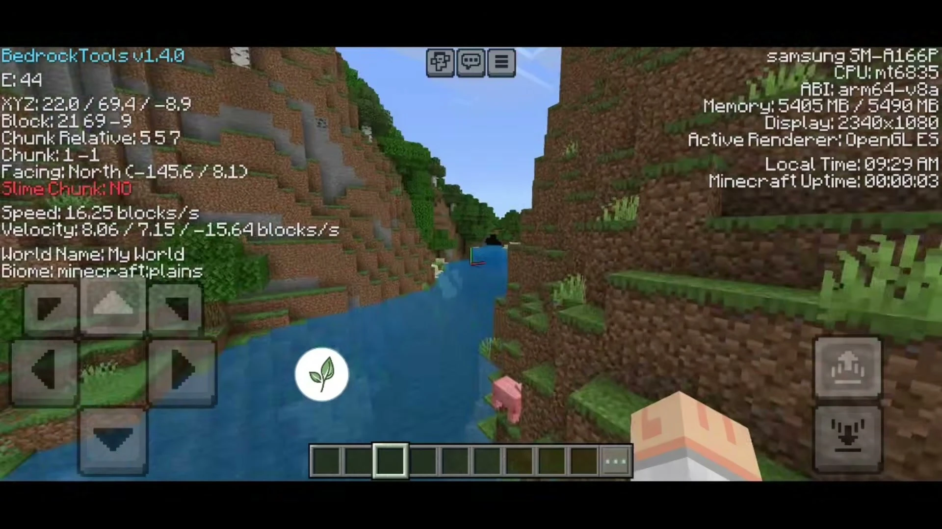 BedrockTools Screenshot 8 Debug Menu showing coordinates, chunk, speed, biome and device info