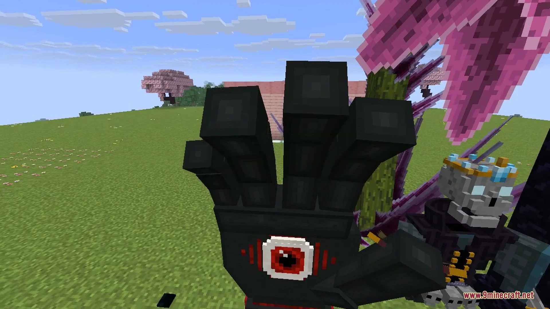 A giant floating obsidian hand boss called the Nether Gauntlet appears