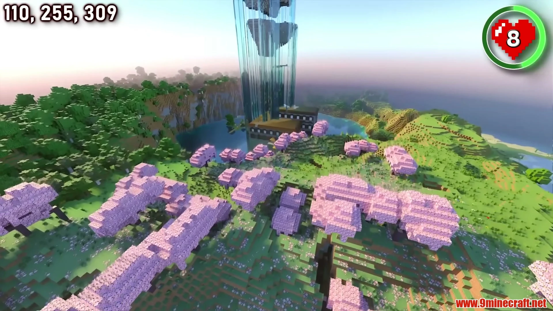 Lakeside Village Mansion & Sky Waterfalls - Minecraft 26.3 Seed 1759205874873541507 View 2