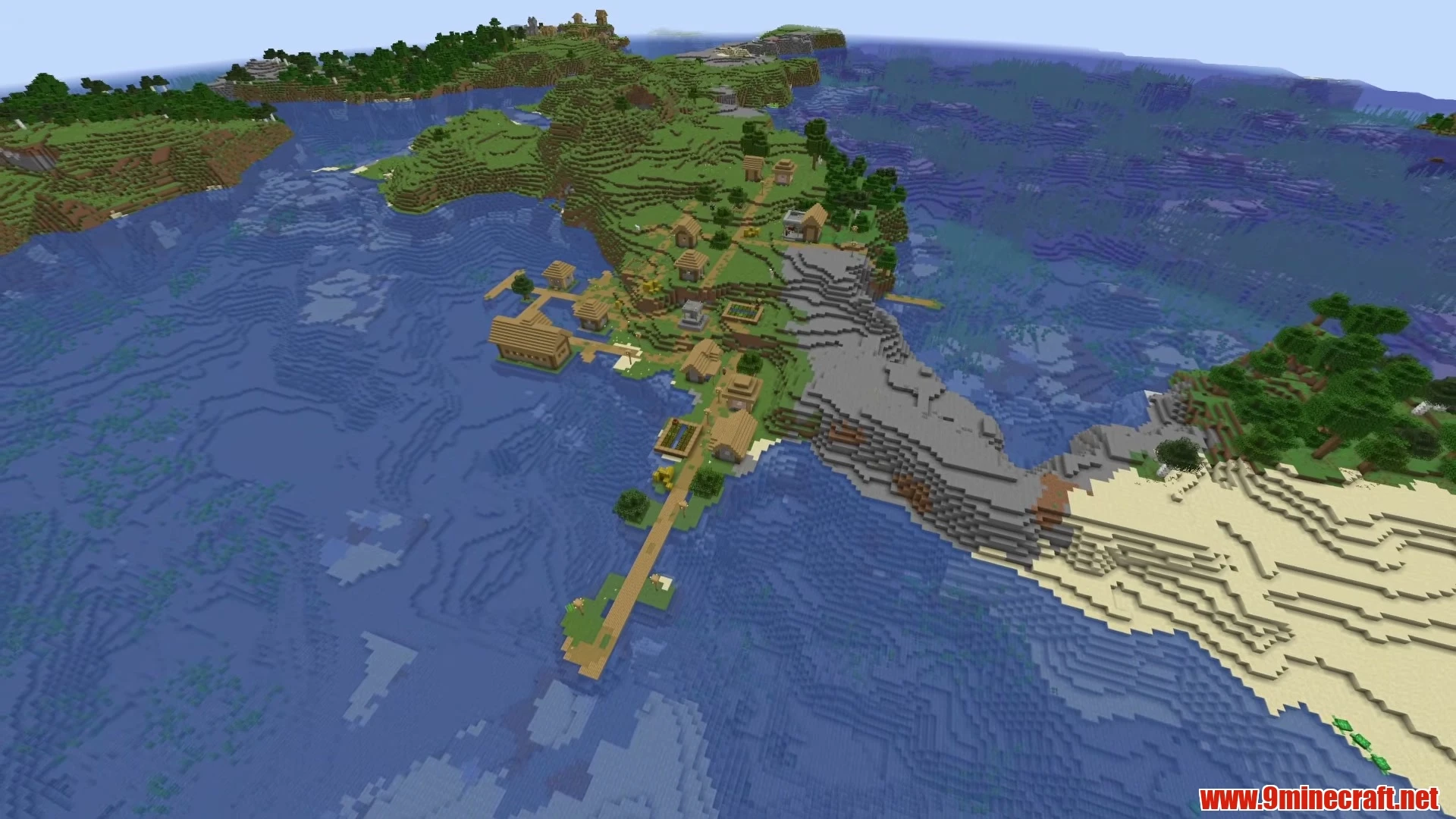 Mountain Peak Island with Meadow Foothill Village - Minecraft 26.3 Seed 2814750137108471 View 3