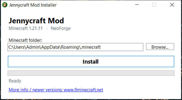 Jennycraft Mod Installer window